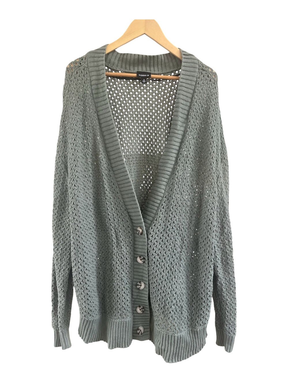 Torrid Womens Open Stitch Cardigan Sweater Plus Size 2X 2 Sage Green Boho